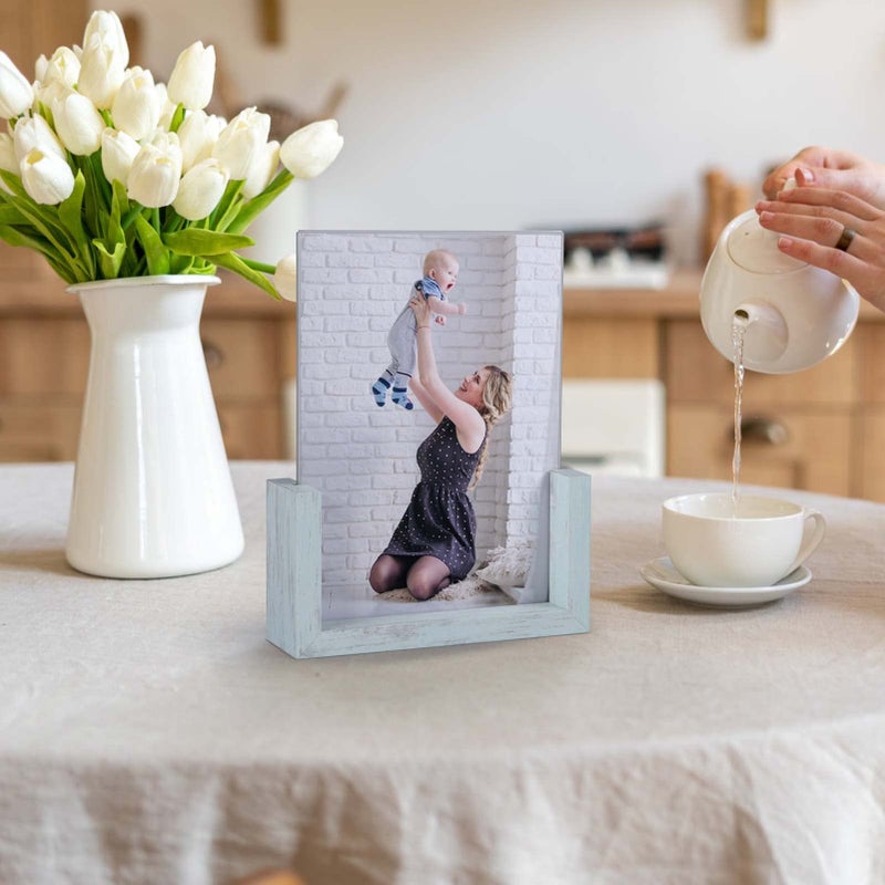 PETAFLOP 5x7 Picture Frame 2 Pack  Double Sided Glass Photo Frame 5 by 7 U-Shaped Blue Picture Frames 5x7 for Desktop or Tabletop - Image 5
